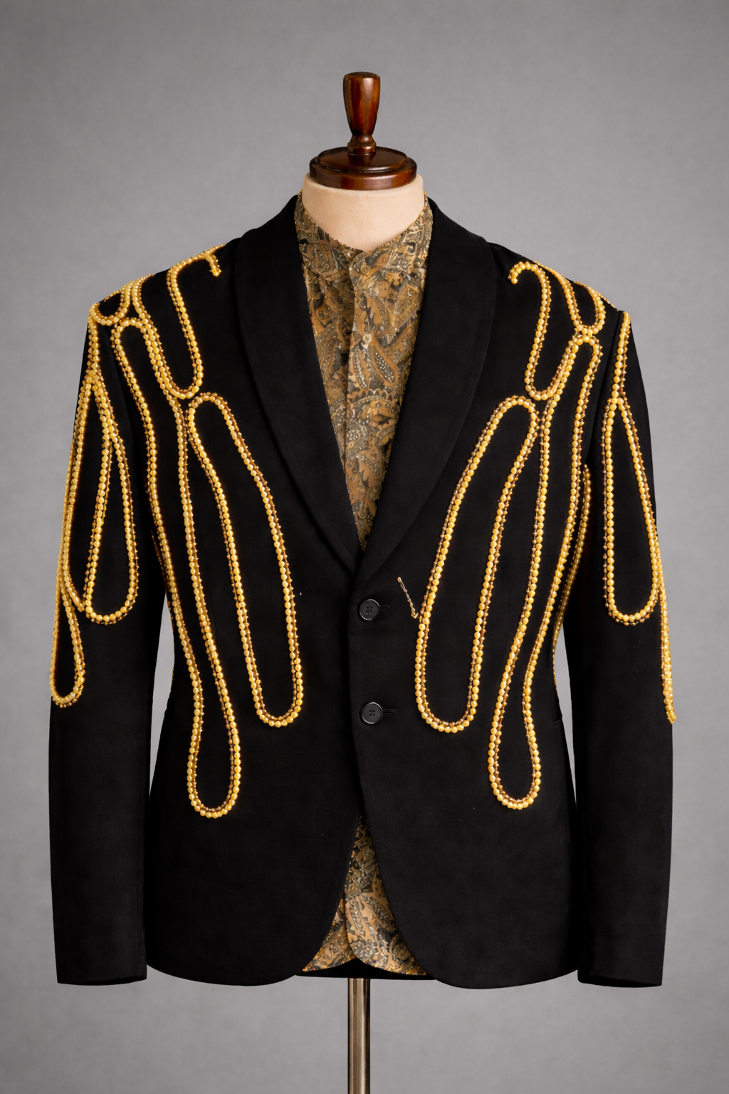 Luxury Black Blazer with Gold Embellished Detailing