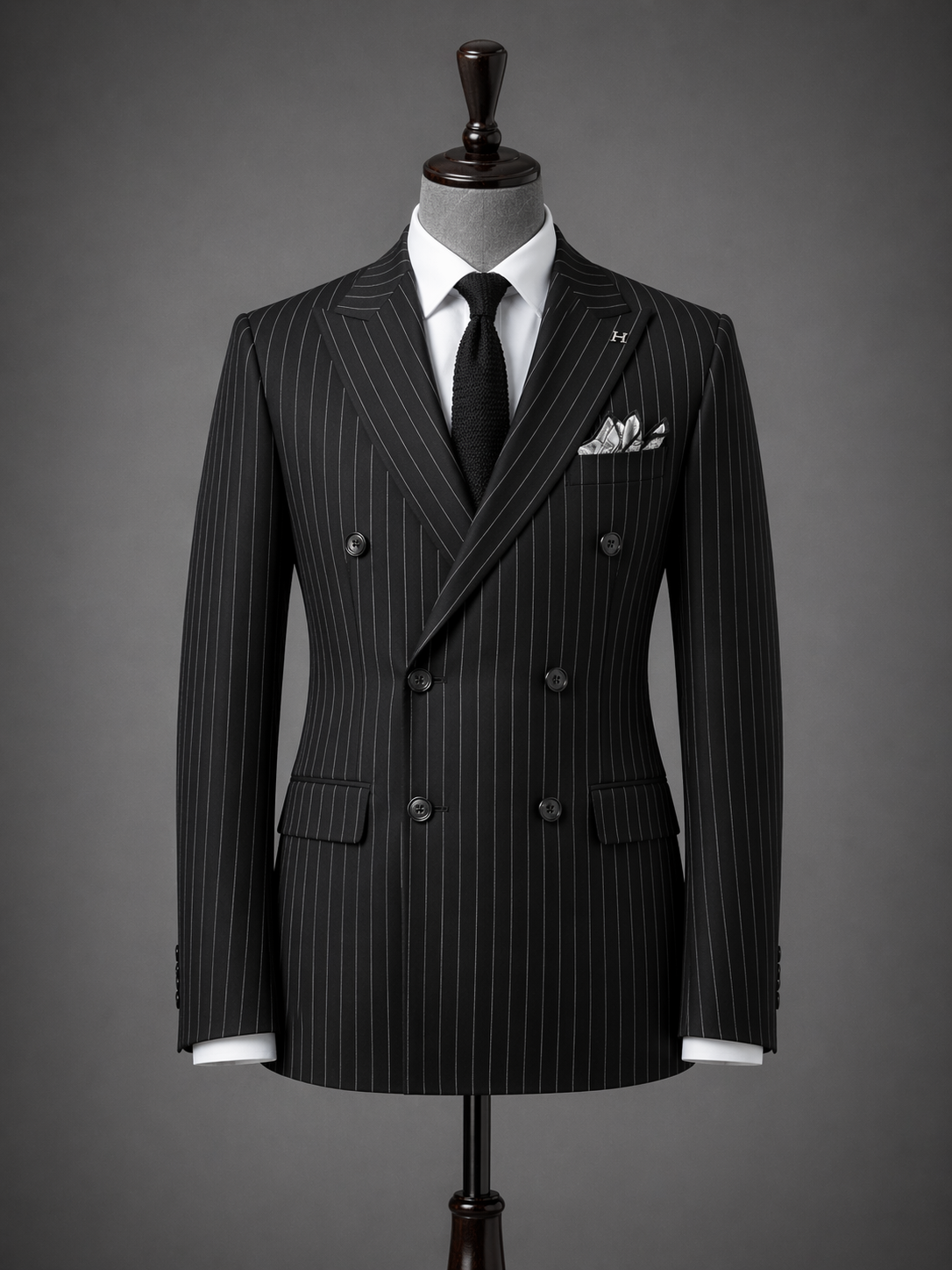 Black Pinstripe Double-Breasted Suit – Refined Power Dressing