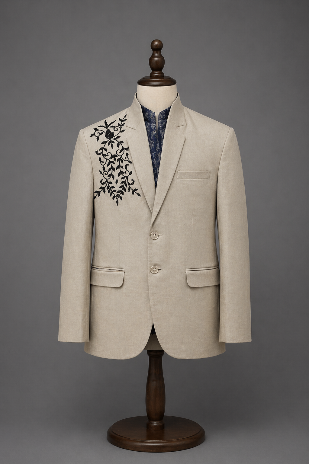 Beige blazer with floral embroidery