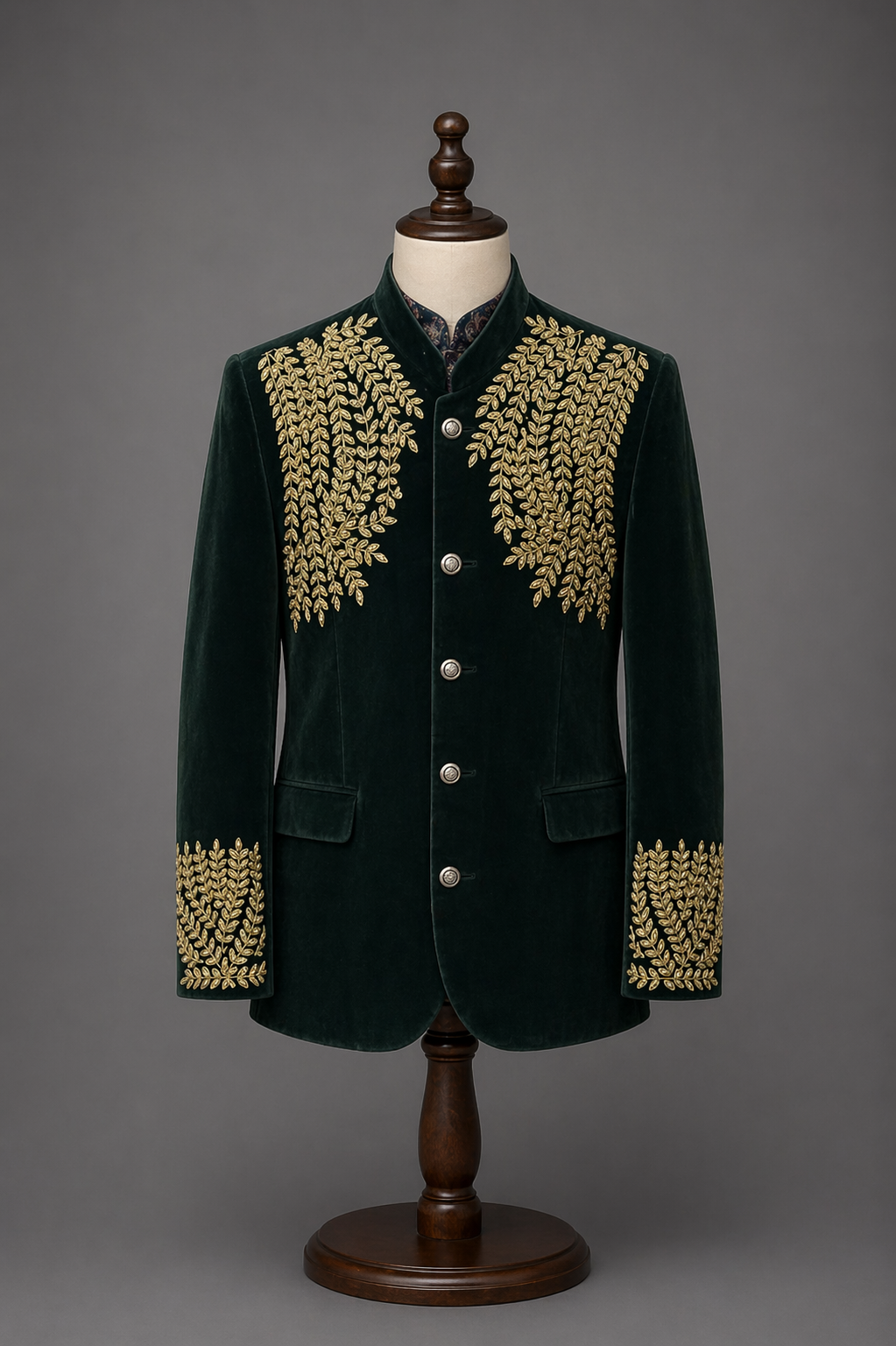 Elegant green velvet embroidered jacket