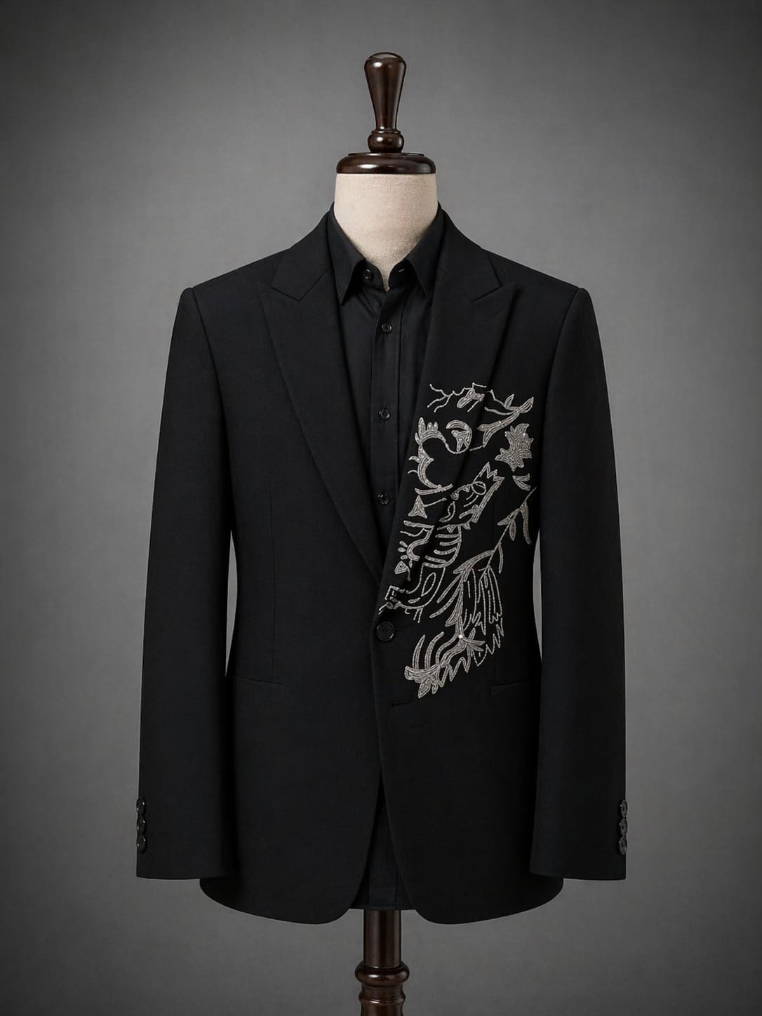 Black Embroidered Statement Suit – Modern Elegance with Artistic Edge