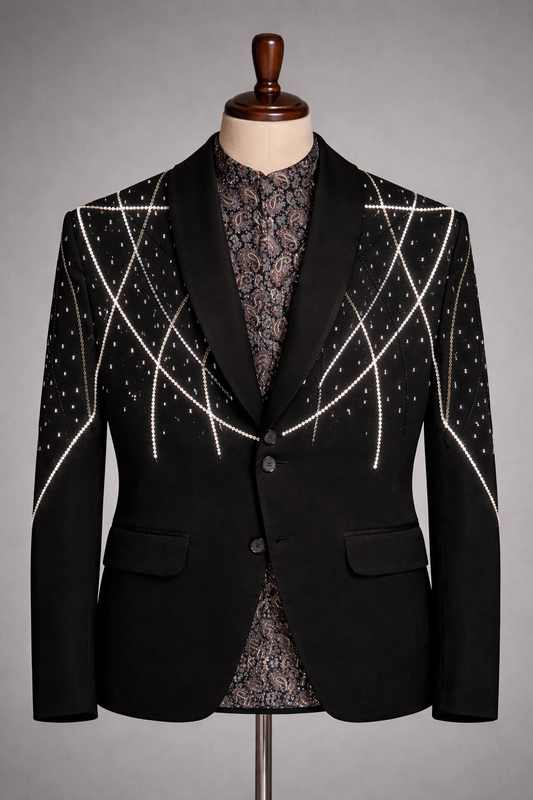 Elegant black blazer with embellished details