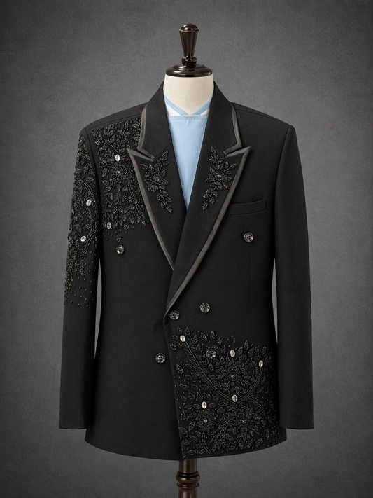 Elegant black tuxedo with rhinestone details