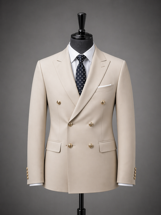 Elegant Beige Double-Breasted Suit