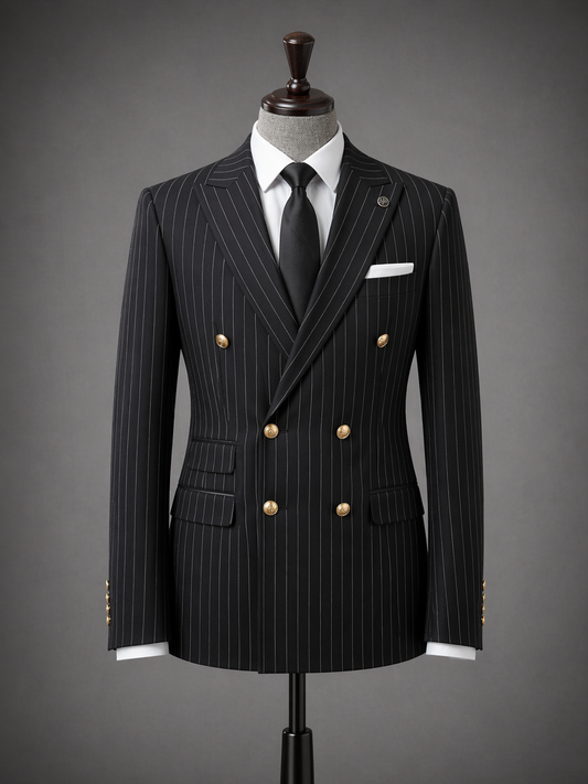 Black Pinstripe Double-Breasted Suit