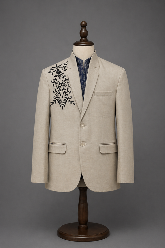 Beige blazer with floral embroidery