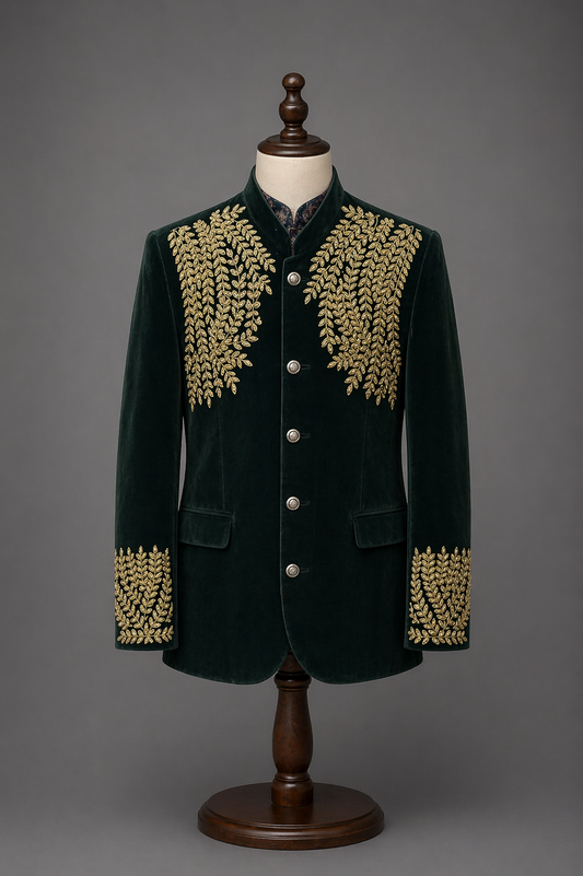 Elegant green velvet embroidered jacket