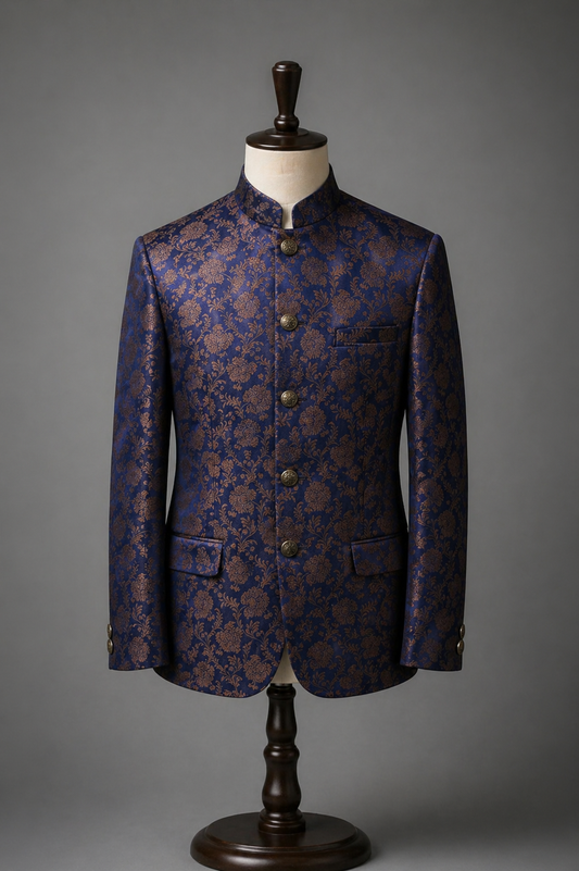 Elegant navy brocade jacket