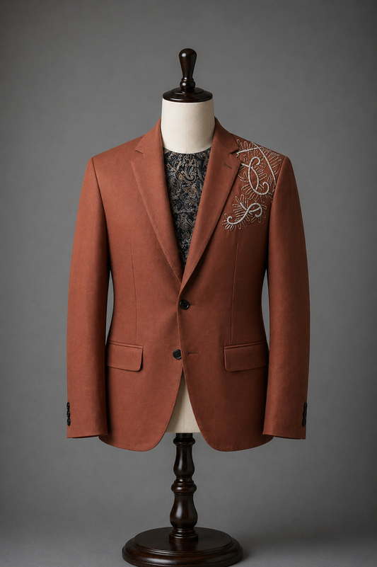 Tailored blazer with intricate embroidery