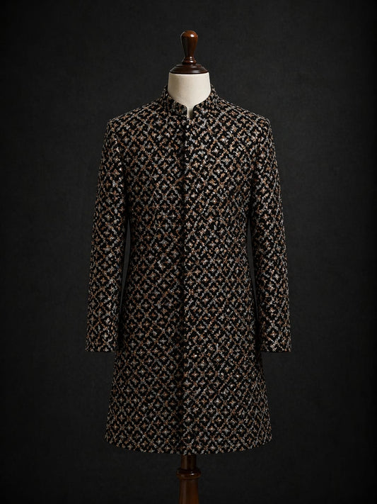 Black Embroidered Sherwani – Timeless Regal Sophistication