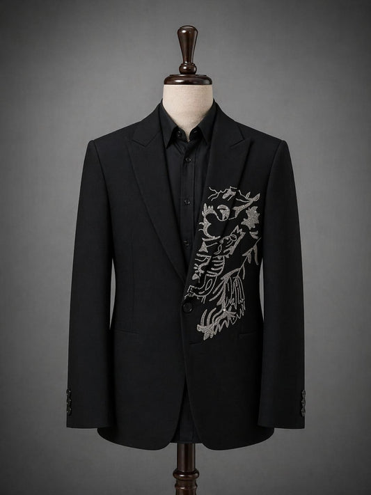 Black Embroidered Statement Suit – Modern Elegance with Artistic Edge